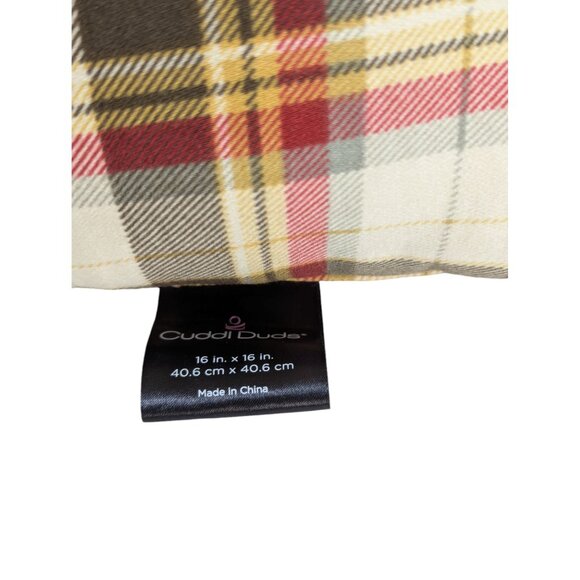 Cuddl Duds Plaid Pillow With Fuzzy Bear Applique 16" x 16" Cozy Cabin Decor - Picture 3 of 3